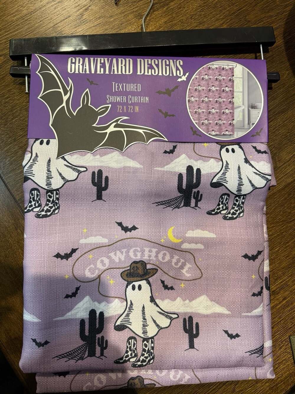 Graveyard Designs Textured Shower Curtain 72 x 72 In Cowghoul Ghost Purple